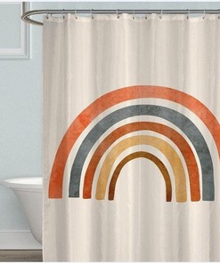 Pastel Boho Mid-Century Rainbow Shower Curtain for Modern Bathroom Decor