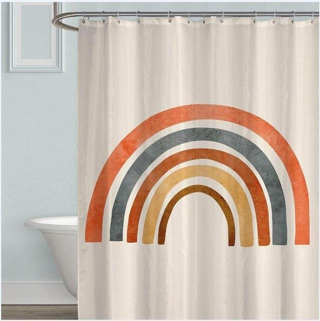 Pastel Boho MidCentury Rainbow Shower Curtain for Modern Bathroom