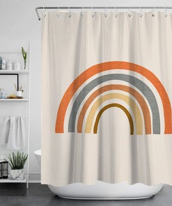 Pastel Boho Mid-Century Rainbow Shower Curtain for Modern Bathroom Decor