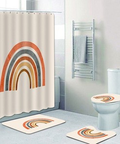 Pastel Boho Mid-Century Rainbow Shower Curtain for Modern Bathroom Decor