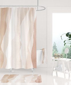 Pastel Earth Tones Boho Shower Curtain with Abstract Art Design 