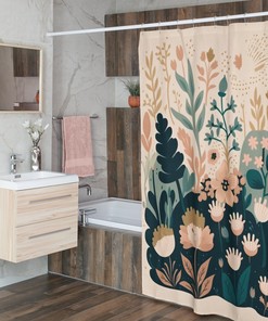 Pastel Ferns Boho Shower Curtain - Nature's Touch with Soft Green and Pink 
