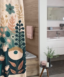 Pastel Ferns Boho Shower Curtain - Nature's Touch with Soft Green and Pink