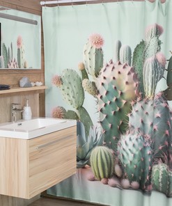 Pastel Green Cactus Boho Shower Curtain - Southwest Style and Nature's Touch