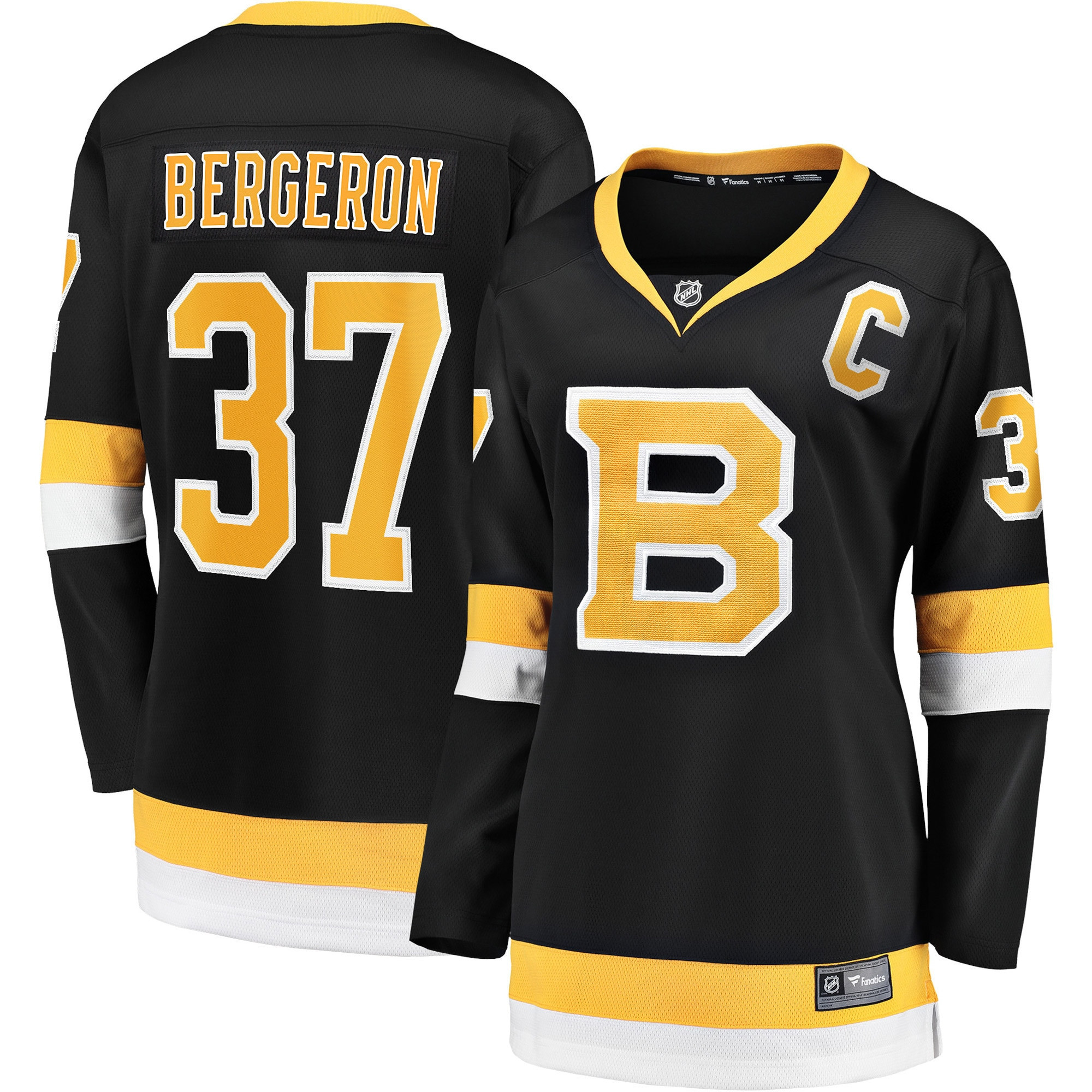 Patrice Bergeron Boston Bruins Fanatics Branded Womens Captain Alternate Premier Breakaway Player Jersey - Black Nhl