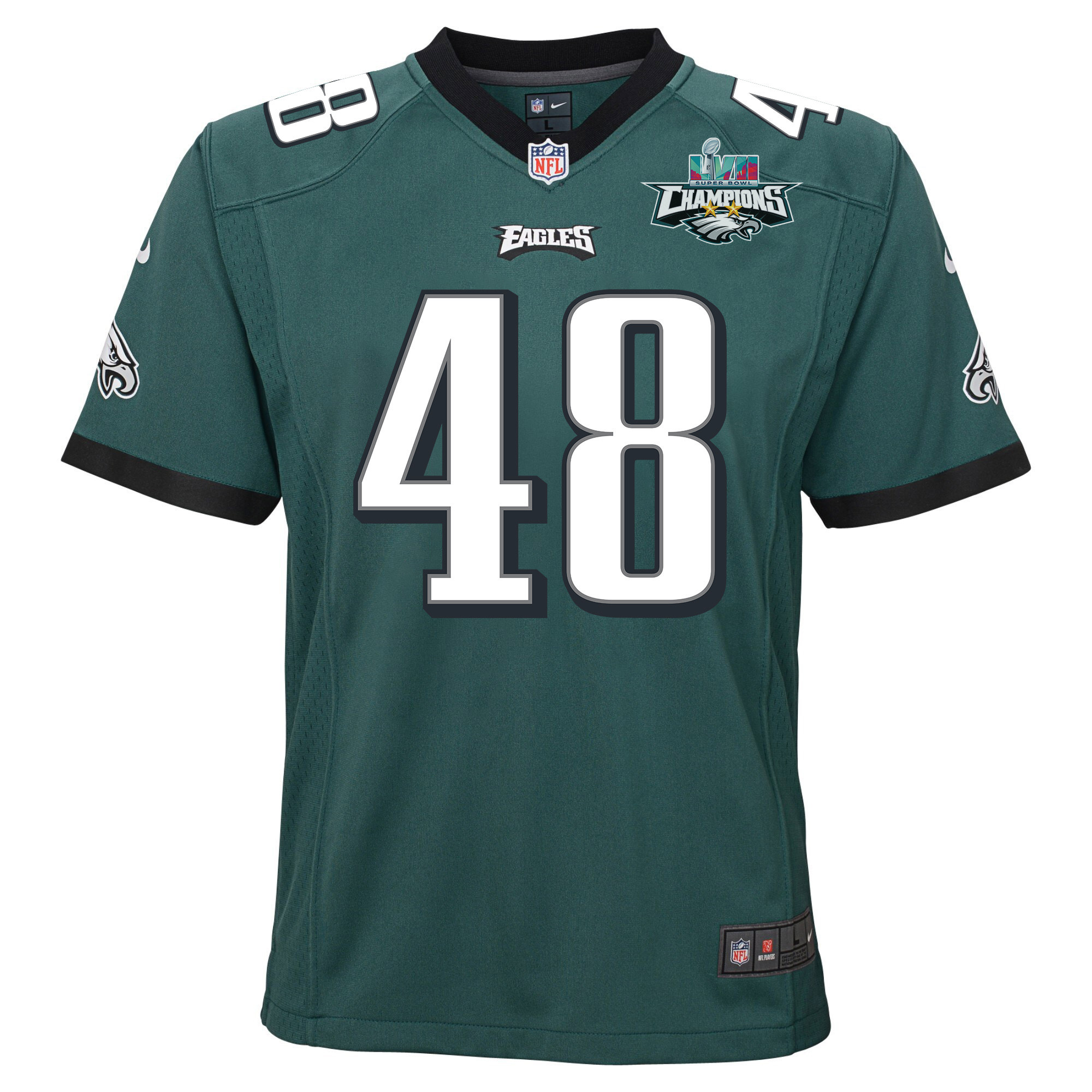 Patrick Johnson 48 Philadelphia Eagles Super Bowl LVII Champions 2 Stars 2 Stars Youth Game Jersey - Black