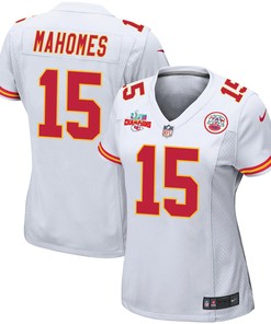 Patrick Mahomes 15 Kansas City Chiefs Super Bowl LVII Champions 3 Stars Women Game Jersey - White
