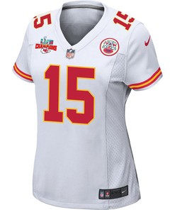 Patrick Mahomes 15 Kansas City Chiefs Super Bowl LVII Champions 3 Stars Women Game Jersey - White
