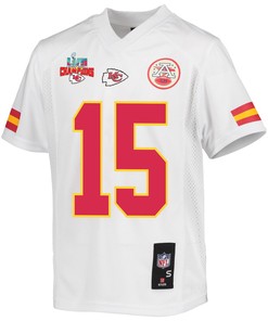 Patrick Mahomes 15 Kansas City Chiefs Super Bowl LVII Champions 3 Stars Youth Game Jersey - White