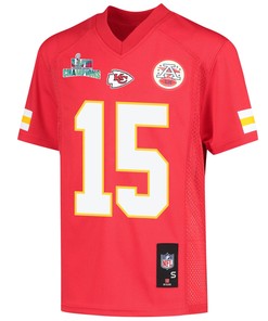 Patrick Mahomes 15 Kansas City Chiefs Super Bowl LVII Champions Youth Game Jersey - Red
