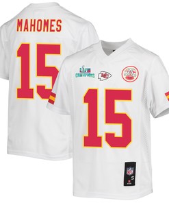 Patrick Mahomes 15 Kansas City Chiefs Super Bowl LVII Champions Youth Game Jersey - White
