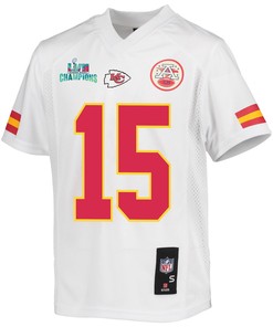 Patrick Mahomes 15 Kansas City Chiefs Super Bowl LVII Champions Youth Game Jersey - White