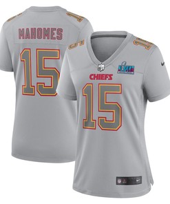 Patrick Mahomes 15 Kansas City Chiefs Women Super Bowl LVII Patch Atmosphere Fashion Game Jersey - Gray