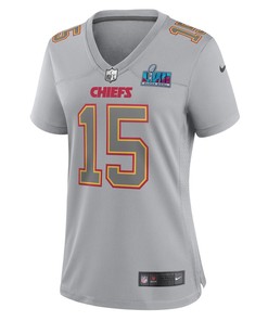 Patrick Mahomes 15 Kansas City Chiefs Women Super Bowl LVII Patch Atmosphere Fashion Game Jersey - Gray