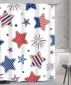 Patriotic 4th of July Shower Curtain with Red, Blue and White Stars for an American Bathroom Decor
