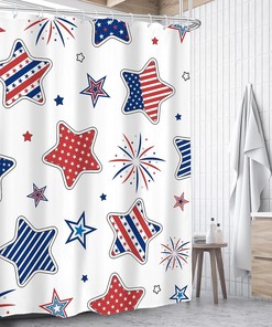 Patriotic 4th of July Shower Curtain with Red, Blue and White Stars for an American Bathroom Decor