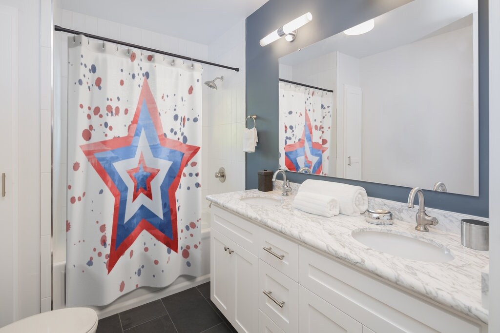 Patriotic American Flag Stars Pattern Shower Curtain for a National Pride Bathroom Decor