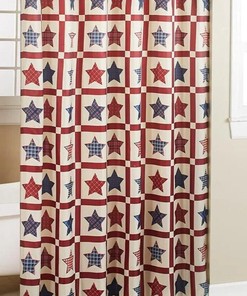 Patriotic Americana Xadrez Star Cortina Shower Curtain with Patchwork Theme for a Country Farmhouse Bathroom Decor