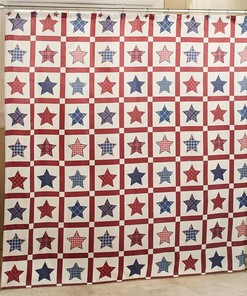 Patriotic Americana Xadrez Star Cortina Shower Curtain with Patchwork Theme for a Country Farmhouse Bathroom Decor