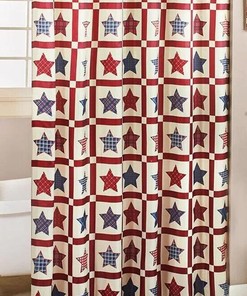 Patriotic Americana Xadrez Star Cortina Shower Curtain with Patchwork Theme for a Country Farmhouse Bathroom Decor