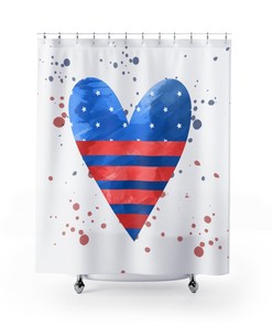 Patriotic Red, White and Blue Heart Splatter Shower Curtain for a 4th of July Bathroom Decor