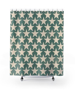 Patriotic Star Pattern Boho Shower Curtain, Shabby Chic Vintage Style Bathroom Update