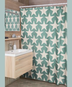 Patriotic Star Pattern Boho Shower Curtain, Shabby Chic Vintage Style Bathroom Update