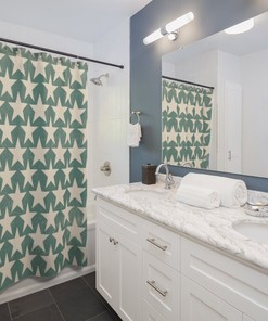 Patriotic Star Pattern Boho Shower Curtain, Shabby Chic Vintage Style Bathroom Update