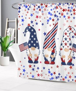 Patriotic Stars Gnome Shower Curtain, Blue and Red Design