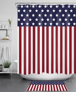 Patriotic USA Stars and Stripes Waterproof Shower Curtain Perfect for a Military Home Decor