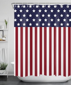 Patriotic USA Stars and Stripes Waterproof Shower Curtain Perfect for a Military Home Decor