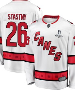 Paul Stastny 26 Carolina Hurricanes Stanley Cup 2023 Playoffs Patch Away Breakaway Men Jersey - White