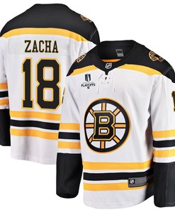 Pavel Zacha 18 Boston Bruins Stanley Cup 2023 Playoffs Patch Away Breakaway Men Jersey - White