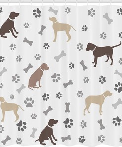 Paw Print Bones and Dog Silhouettes Shower Curtain, Cloth Bathroom Decor