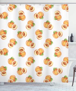 Peach Botanical Shower Curtain with Freshly Picked Drupes Bathroom Decor