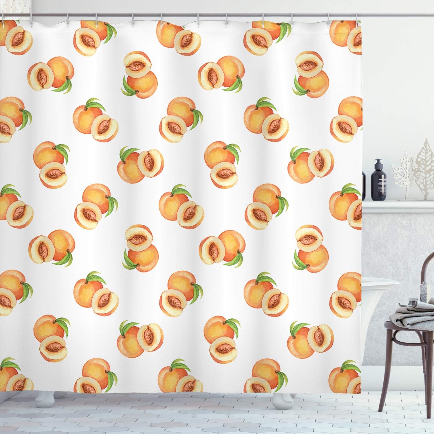 Peach Botanical Shower Curtain with Freshly Picked Drupes Bathroom Decor