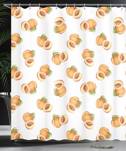 Peach Botanical Shower Curtain with Freshly Picked Drupes Bathroom Decor