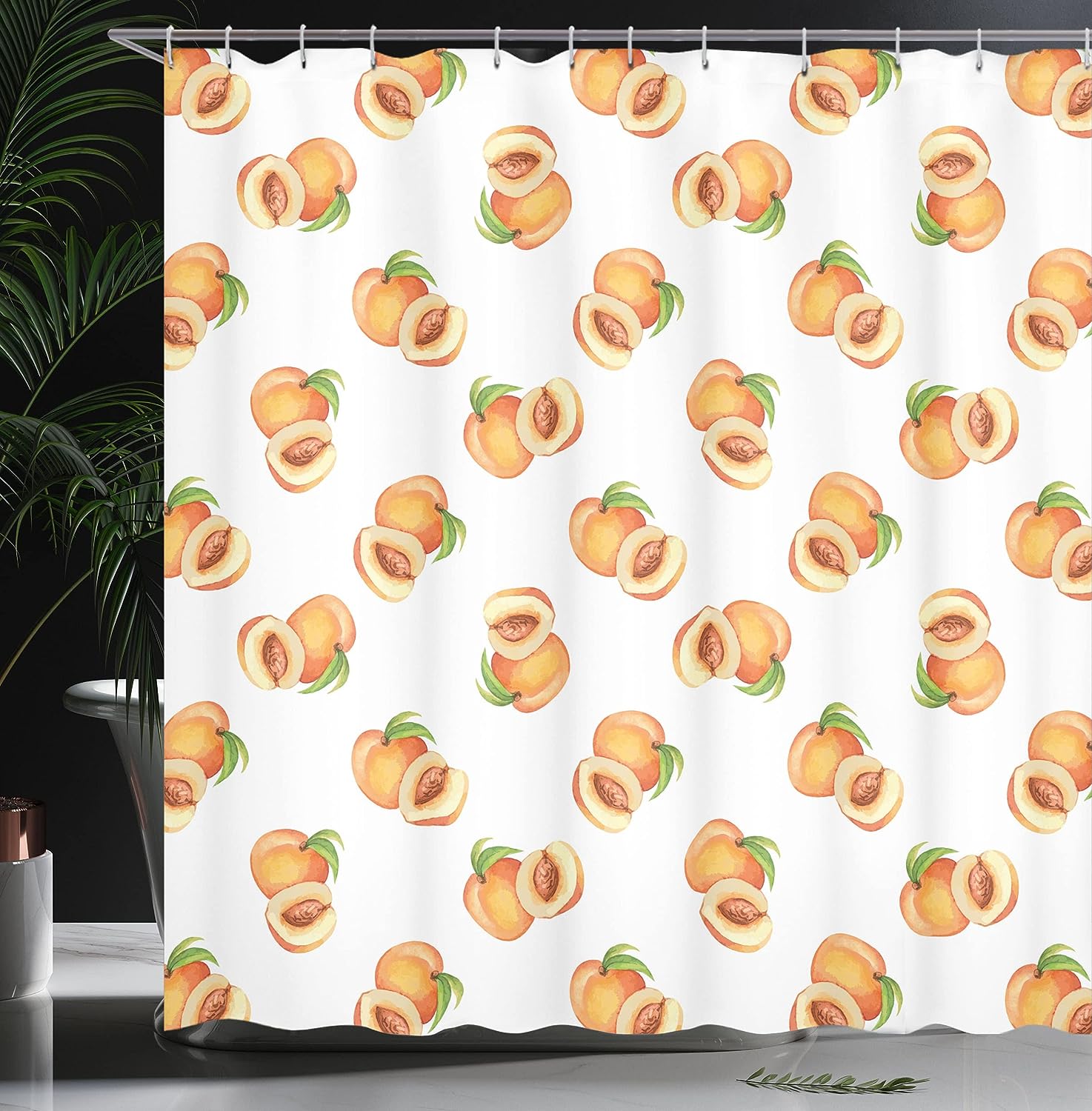 Peach Botanical Shower Curtain with Freshly Picked Drupes Bathroom Decor