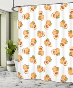 Peach Botanical Shower Curtain with Freshly Picked Drupes Bathroom Decor