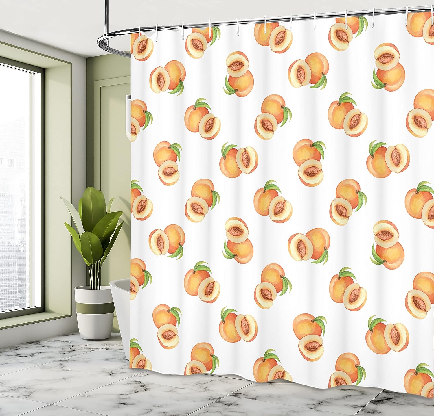 Peach Botanical Shower Curtain with Freshly Picked Drupes Bathroom Decor
