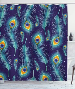Peacock Bird Feathers Shower Curtain with Graphic Background Bathroom Decor