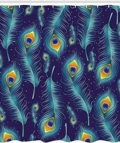 Peacock Bird Feathers Shower Curtain with Graphic Background Bathroom Decor