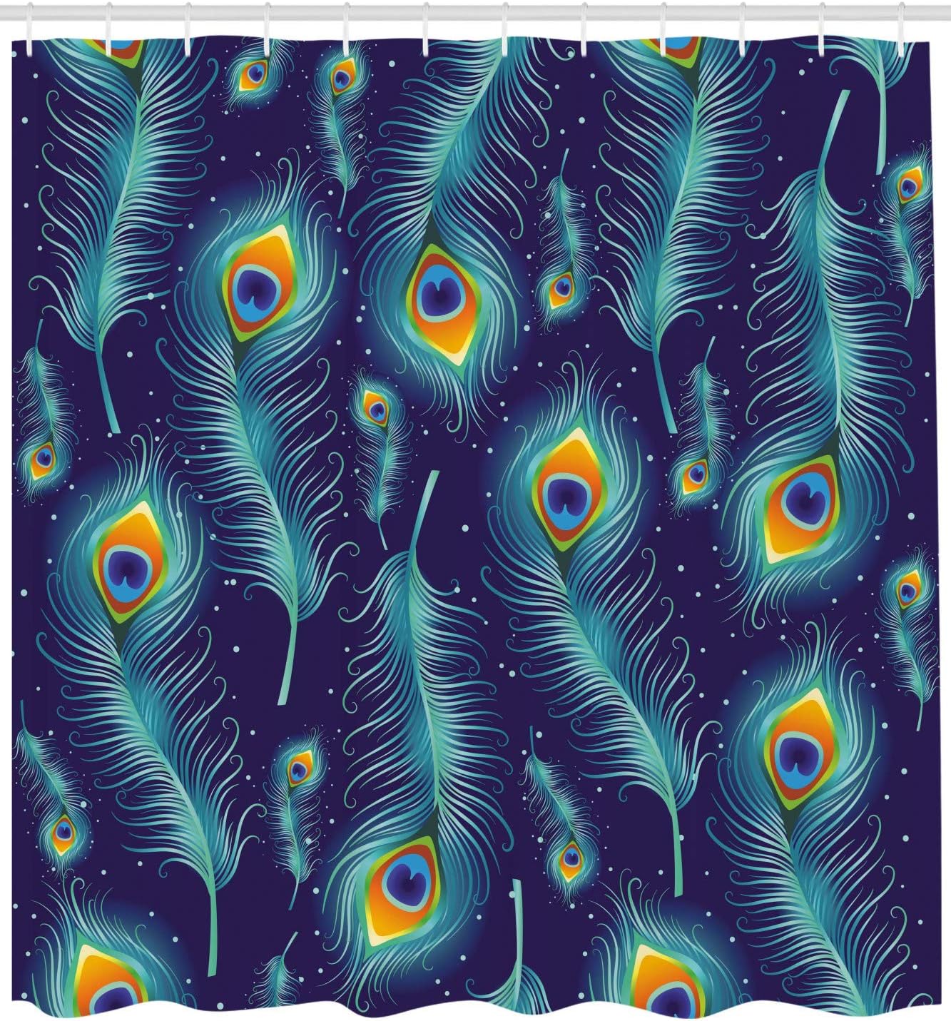 Peacock Bird Feathers Shower Curtain with Graphic Background Bathroom Decor