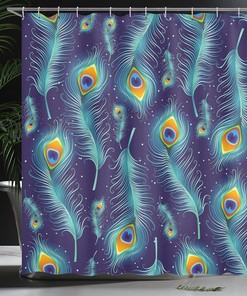 Peacock Bird Feathers Shower Curtain with Graphic Background Bathroom Decor