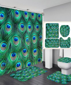 Peacock Feather Waterproof Bathroom Shower Curtain for Home Decor