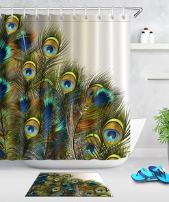 Peacock Feathers Shower Curtain, Blue and Green Color Scheme