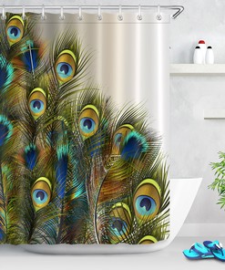 Peacock Feathers Shower Curtain, Blue and Green Color Scheme