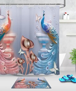 Peacock Flowers Butterfly Shower Curtain for Elegant Bathroom Decoration