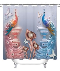 Peacock Flowers Butterfly Shower Curtain for Elegant Bathroom Decoration