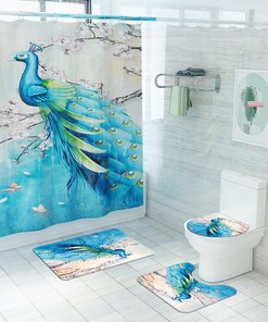 Peacock Waterproof Bathroom Shower Curtain with Beautiful Blue Design